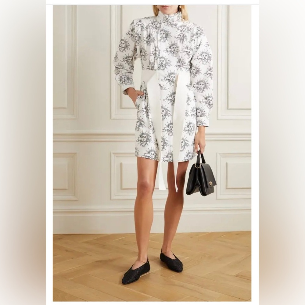 STELLA MCCARTNEY We Are The Weather Print Organic Cotton Poplin Mini Shirt Dress